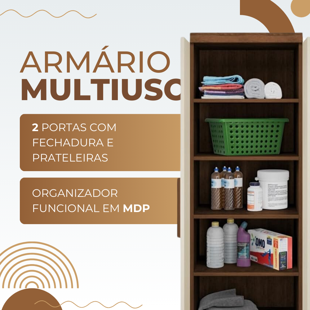 Armário Multiuso Pallas Organizador Home Office Lavanderia 2 Portas Com Fechadura